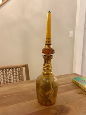 Vintage MOSER Large Decanter Art Nouveau tall stopper 19” Gold Floral 60s